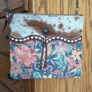 Floral Crossbody Bag with Brown and Cream Accents